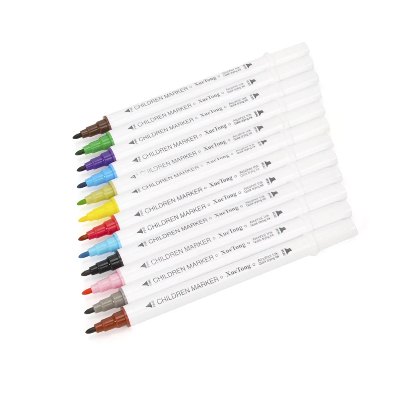  12pcs Colors Hand-drawn design of double-end marker with thin rod stationery box market pen set boxes printing