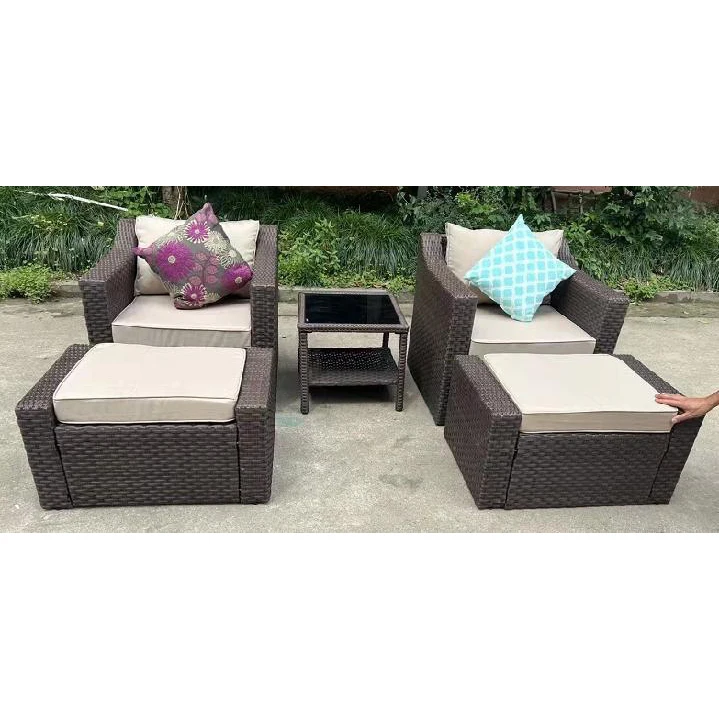 5pcs bistro set Outdoor Wicker Furniture Sets Aluminum Garden Sofa Lounge Sunbed In Stock