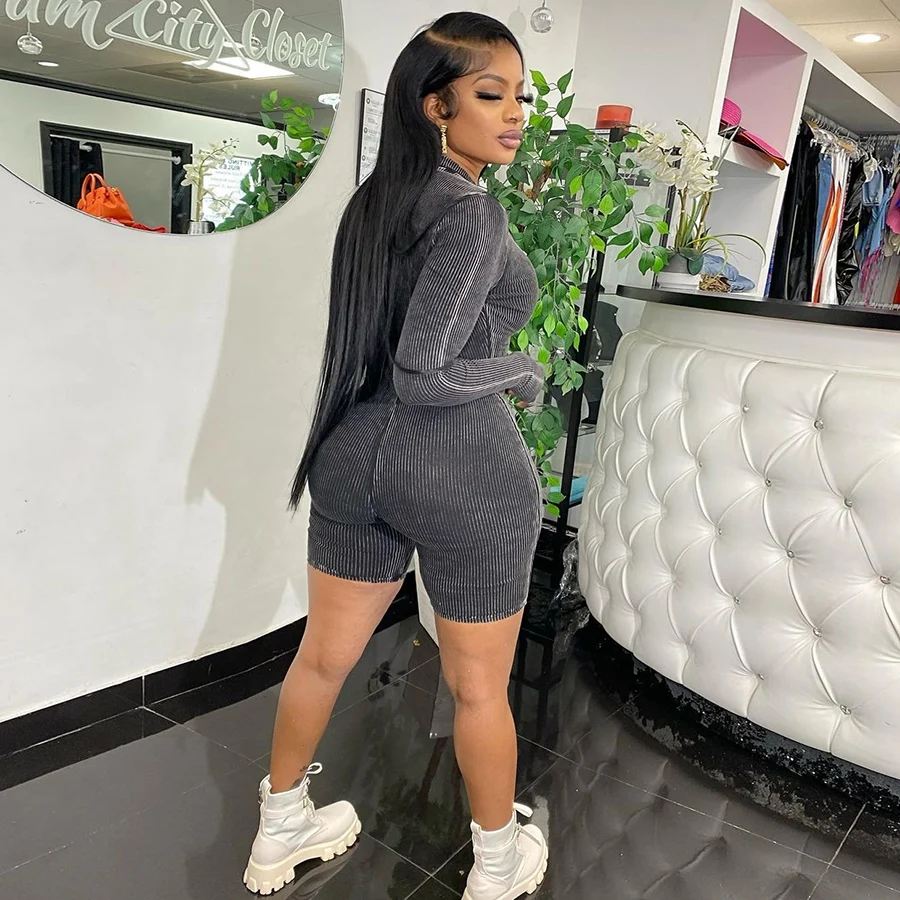 Kliou K23Q34786 Autumn Women Short Casual Pure Cotton Knitting Playsuit Girl Concise One Piece Rompers Fitness Overall Jumpsuit