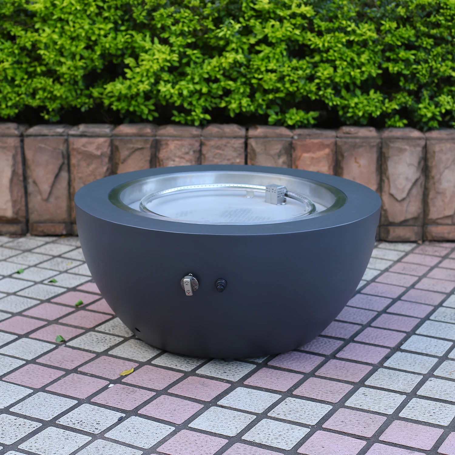 
New Design Aluminum frame Round gas fire pit coffee table with gas bottle cover 