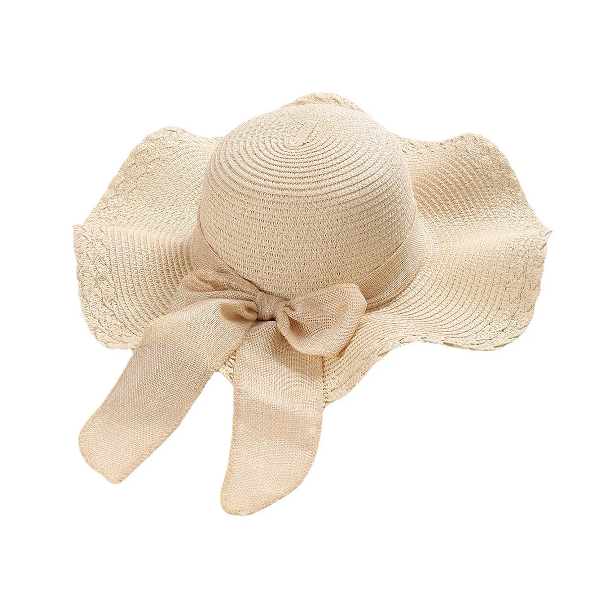 wholesale newest women sunhat Summer Various Solid Color Foldable Straw Woven beach hats Wide Brim Sunhats with bow