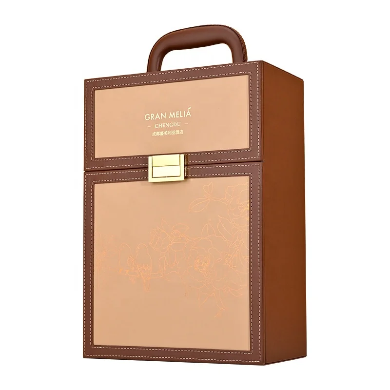 Роскошная деревянная коробка из искусственной кожи на заказ Подарочная для печенья в середине осени лунного пирога с ручкой