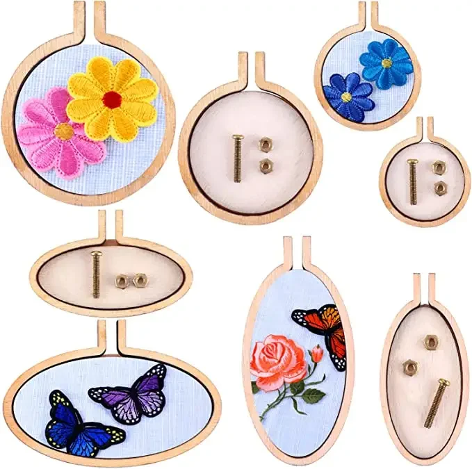 Tailai Mini Ring Embroidery Hoop  Jewelry DIY Sewing Pendant Frame Wooden Small Round Wood Circle Cross Stitch Hoop Ring.