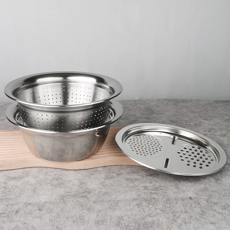 New Kitchenwares Fruit Vegetable 3 Pcs Colander Set Stainless Steel Rice Wash Sieve Basket Strainer