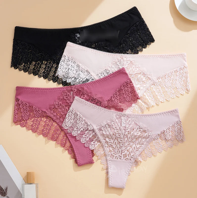 2024 Wholesale Mix Women Lace Cotton Panties Underwear 4 Colors Sports Yoga Sexy Lace Nylon Seamless Large Size Triangle Panties