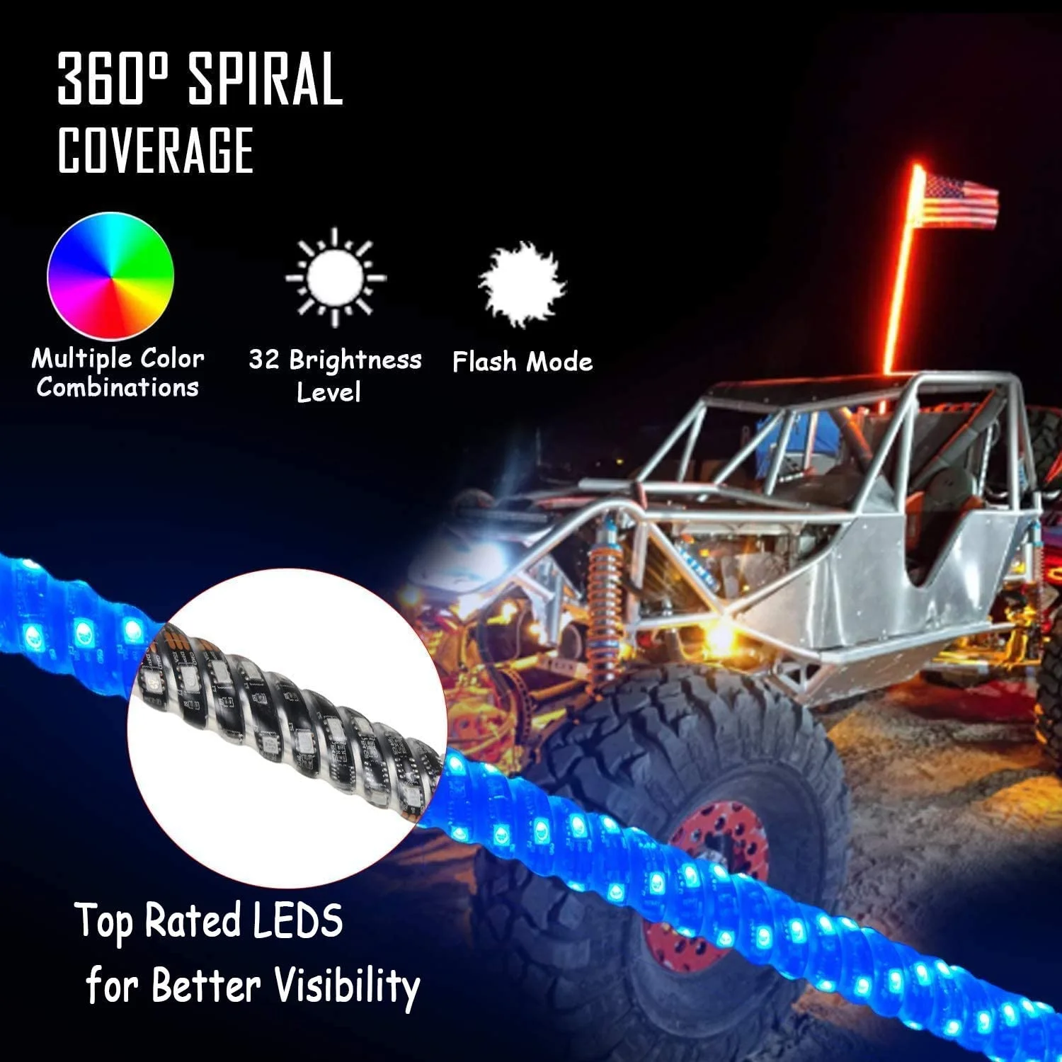 Off Road Offroad Latigos Buggy Whip Antena Led Rgb Antennas Utv Parts Whip Light Off Road