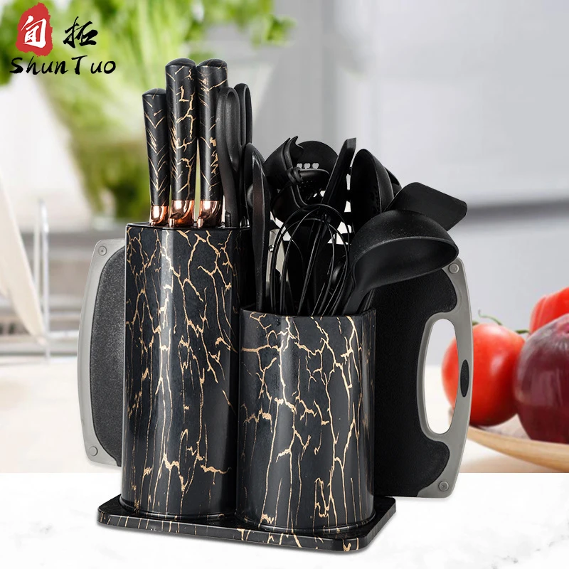 25 pcs custom professional knives silicone tableware set stainless steel ceramic kitchen meat fruit chef knife sets
