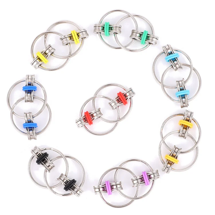 Fidget Bike Chain Ring Finger Spinner Stress Relief ADHD Sensory Autism Key Ring Fidget Toy