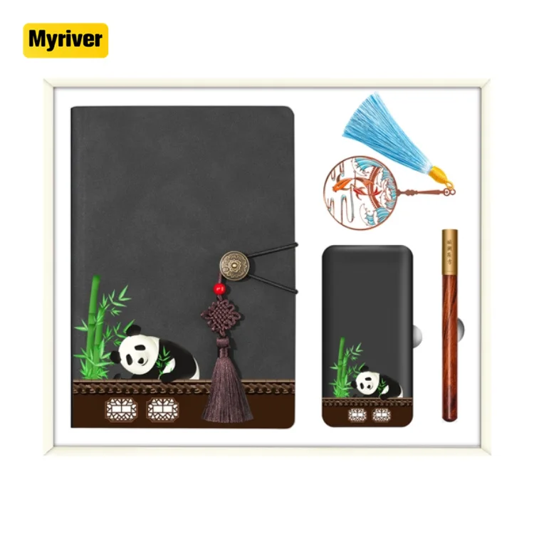 Myriver Custom Wholesale Logo A5 Journal Binder Notebook Writing Pads Planner Pu Leather Diary Gift Set For College