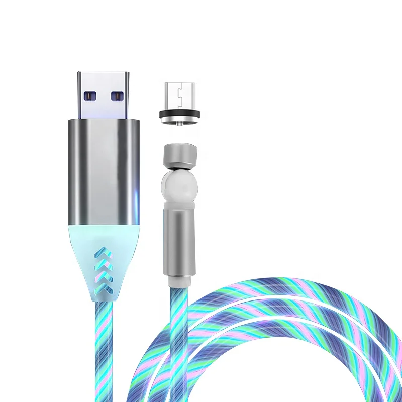  Лидер продаж usb светодиодный кабель 3 в 1 зарядный для телефона магнитный с вращением на 540