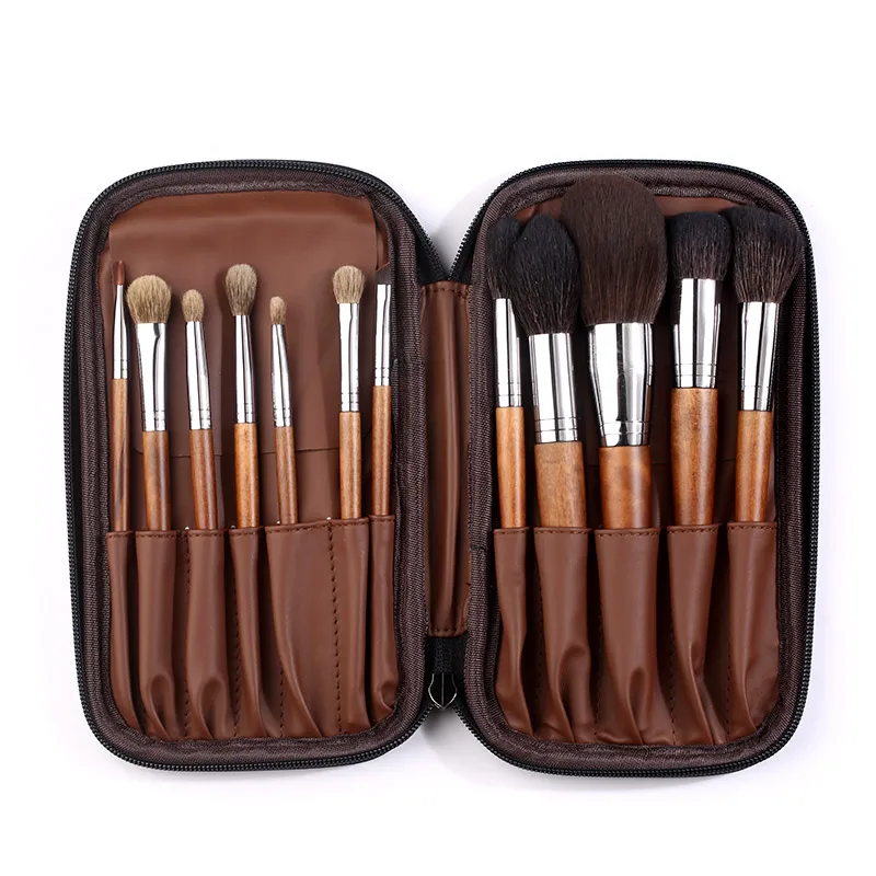 Wholesale 12pcs Black Goat Pony Hair Kabuki Vegan Custom Makeup Brush Private Label Make Up Brush Set With Bag
