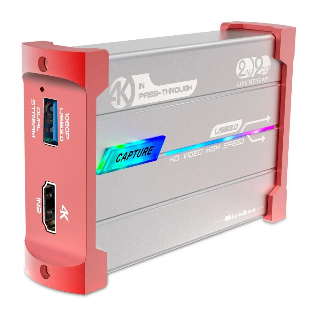 Accept OEM 4K USB3.0 Capture Card with RGB Light 2 Input Capture Card