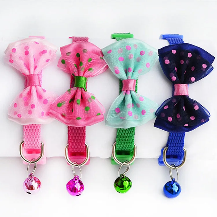 Adjustable bowknot nylon braided pet cat bowtie collar with bells