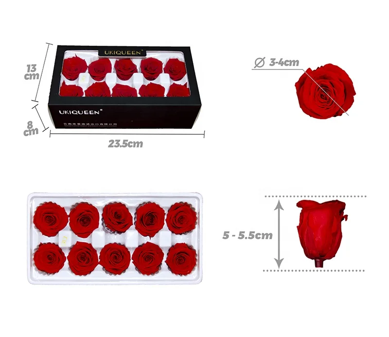 UKIQUEEN Wholesale 3-4CM Grade-A Preserved Roses Head Immortal Eternal Roses Real Forever Roses Preservada Eternelle Rosas