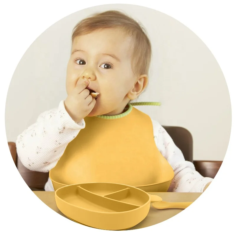 New Launched Safe Divided Suction Plate Bear Animal Kids Suction Silicone Children Dish Food Plate