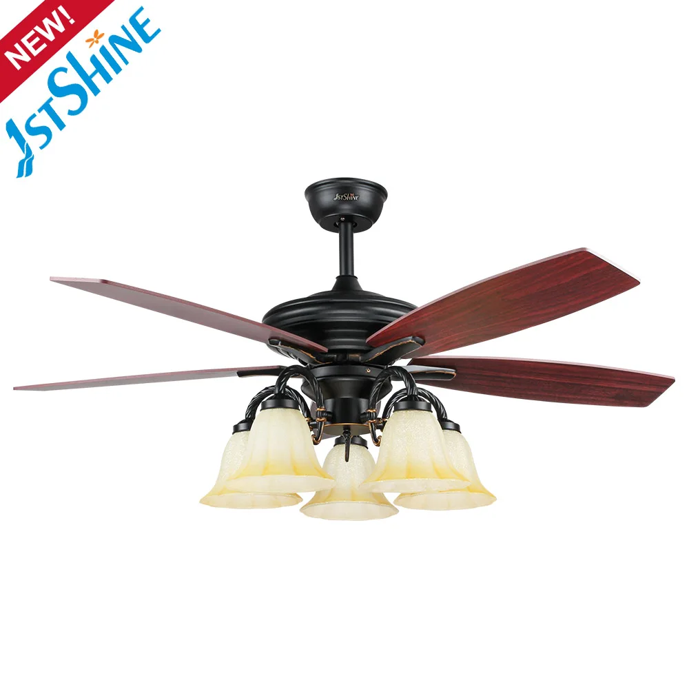 1stshine ceiling fan vintage style 5 blades plywood pull chain switch ceiling fan with light and remote