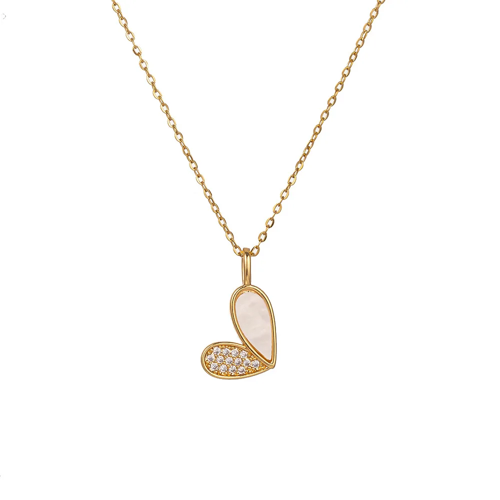 Women high quality gold love with diamond jewelry 18k gold filled plated layered chain pendant necklace