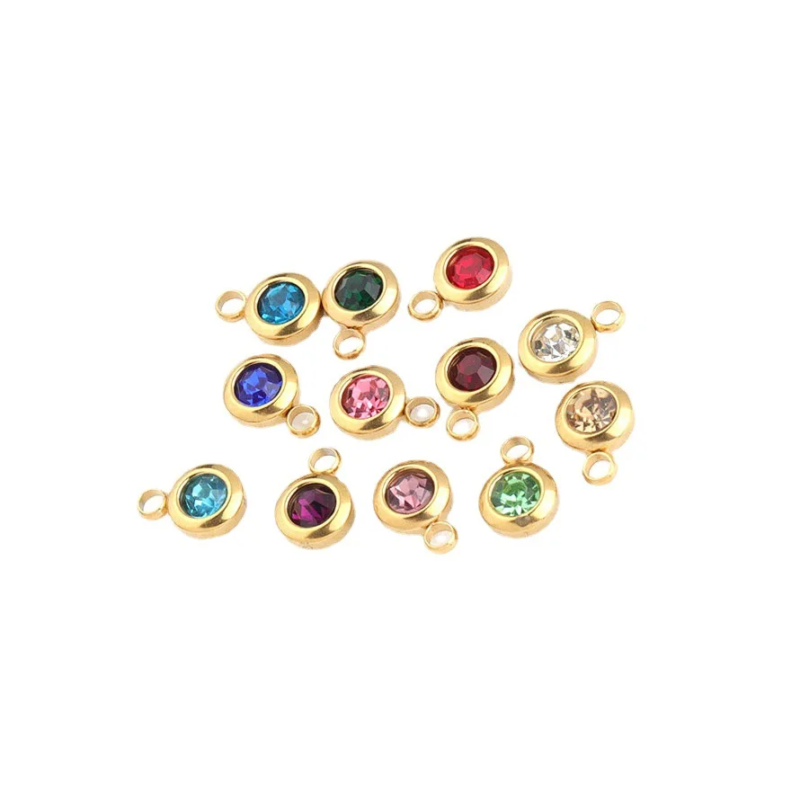 6.5mm Gold Pated Stainless Steel December Birthday Stone Lucky Pendant DIY Necklace Bracelet Earring Jewelry Accessories