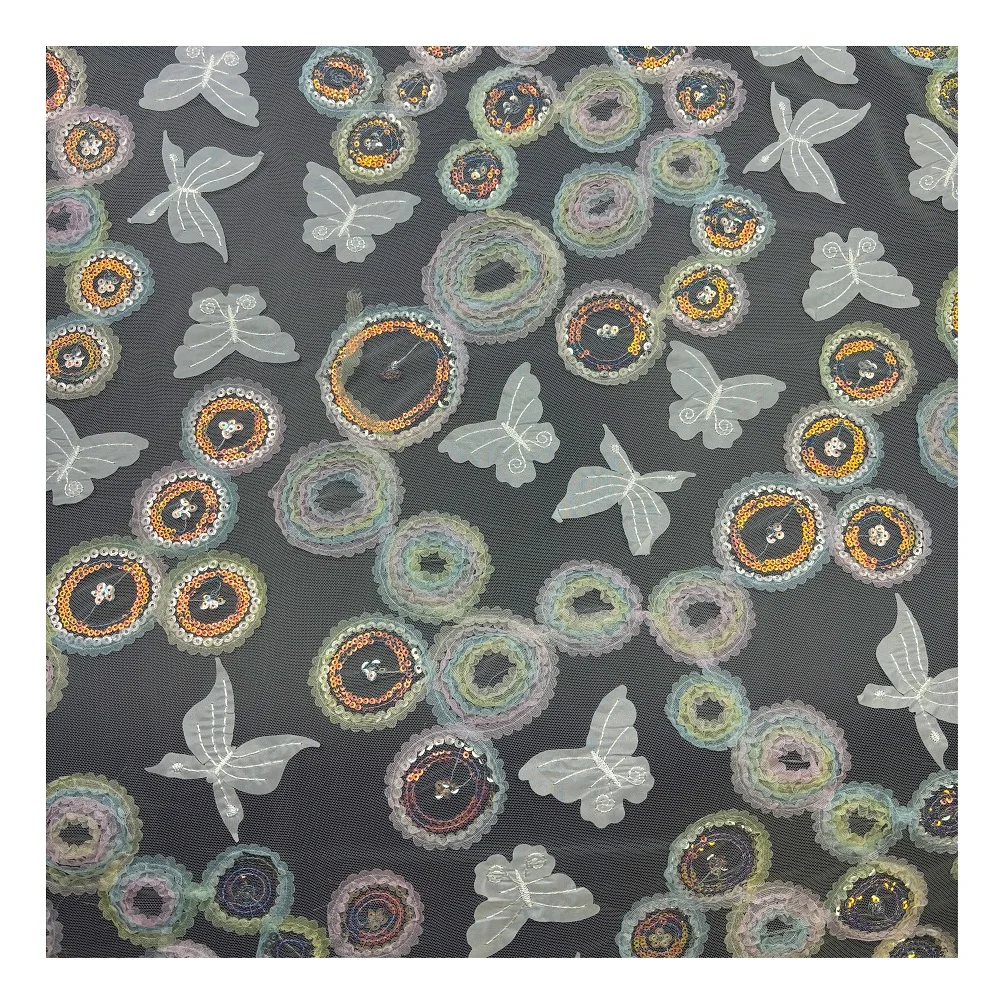 New design popular fashion fabric wholesale lace fabric 3d butterfly upholstery organza fabric