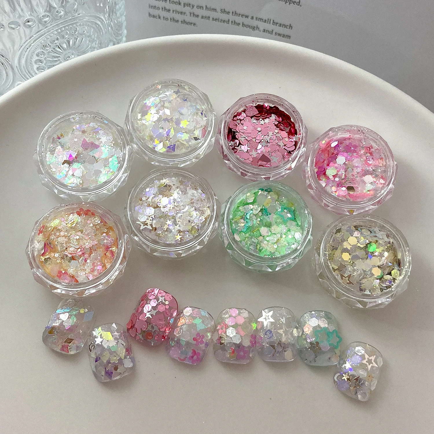 Nail glitters super bright Nail polish magic color Sequin Spring colors  Aurora laser nail sequins