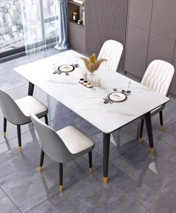 Good Price Living Room Hotel Apartment Use Simple Marble Dining Table Rectangular Iron Transfer Black Legs Luxury Dining Table