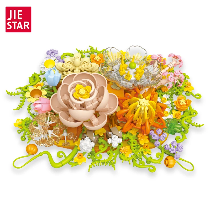 JIESTAR Wildflower Bouquet Building Block Set Plastic Flowers Botanical Diy Toy Unique Office Home Decor Women Girls Gift Set