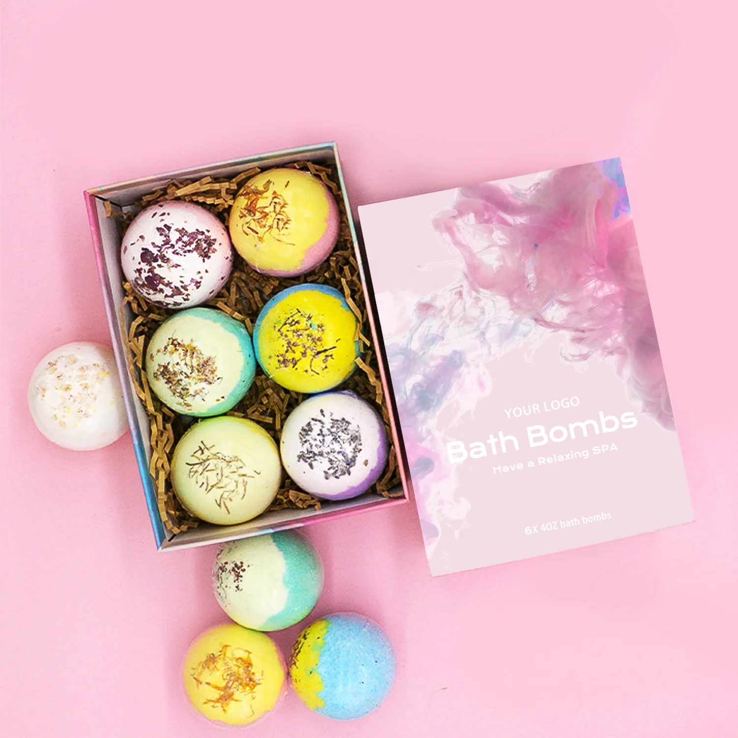 Фирменная ярлык, высокое качество, большой «сделай сам», роза, цветок, Органическая Радуга, пузырьки, Розовая Соль, бомба для ванны, подарочный набор на Рождество