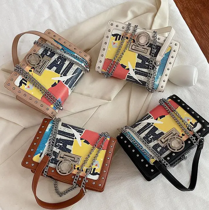 Women Tote Bag Designer Handbags Famous Brands Graffiti Bags Rivet Purses and Handbags Women Hand Bags 2022 Handbags For Women