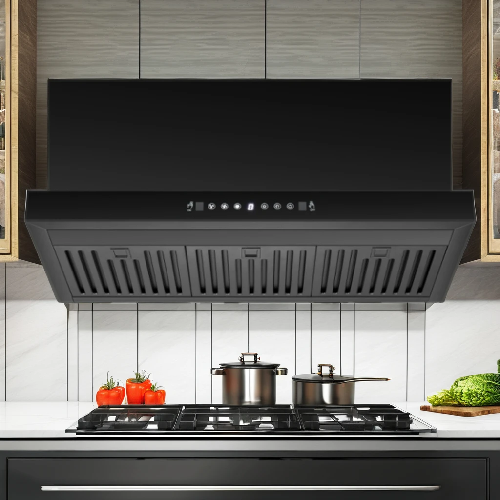 High-End 90CM 60CM LED Lighting Electric Powered Wall-Mounted Built-In Ceiling Range Hood for Kitchen Appliance