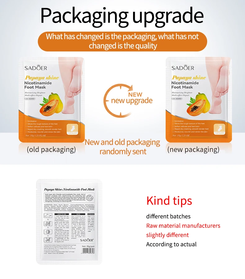 7 Flavors SADOER Papaya Shine Niacinamide Peach Avocado Foot Mask Repairing Dry Cracks Smoothing Tender Feet Care Whitening Soft