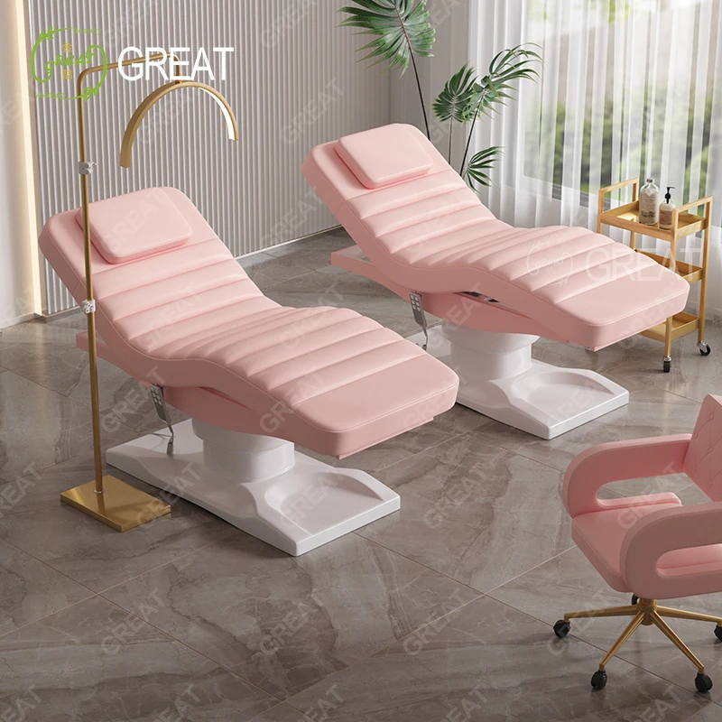 Современная розовая кожаная белая Базовая Косметическая спа-кровать для лица 3 двигателя электрическая регулируемая кровать салона красоты продажи