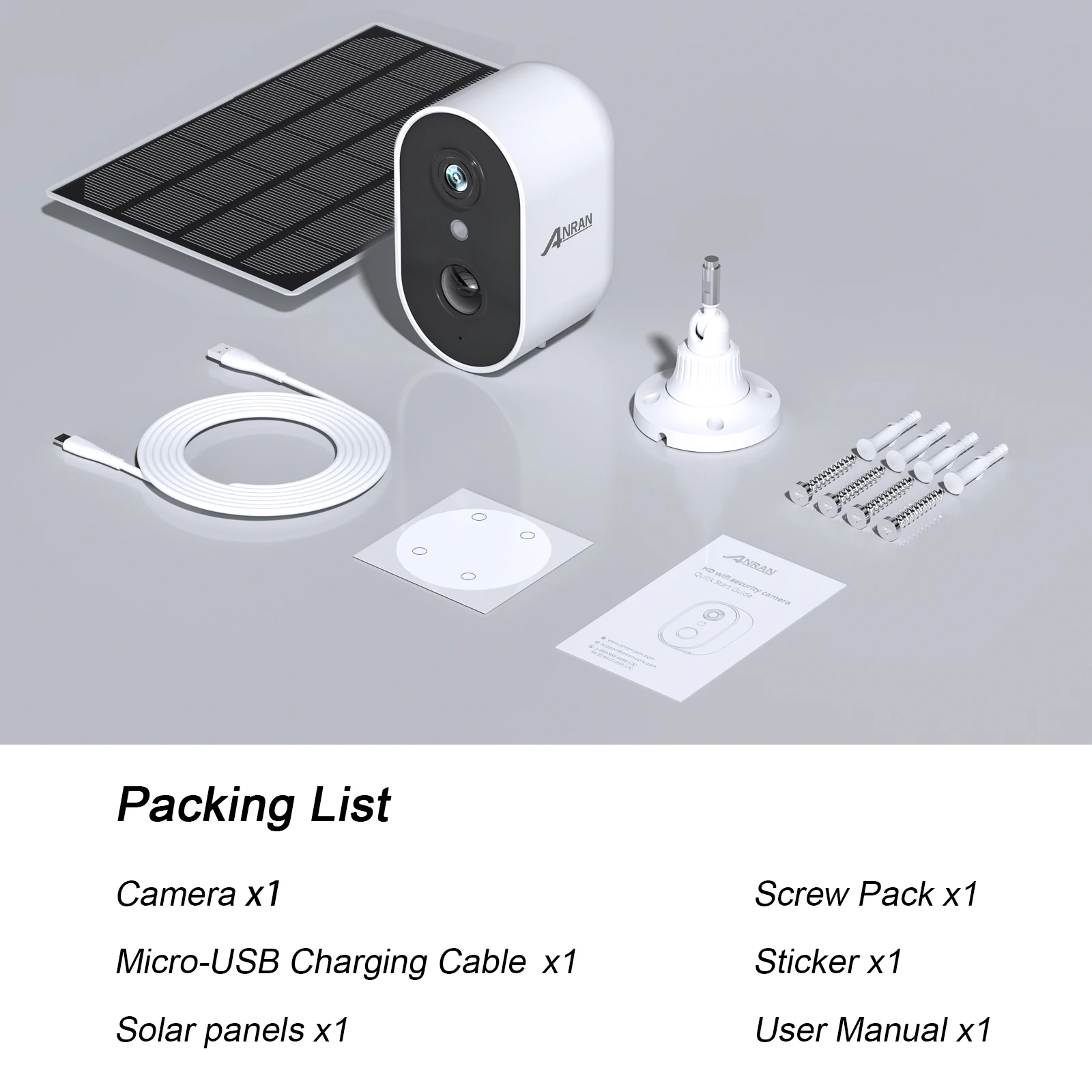 ANRAN 3MP Home Smart Battery Remote Access Control Free APP Solar Panel Wireless Wifi Camera Security