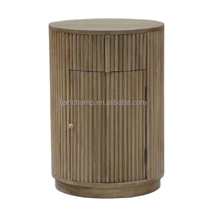wood fluted brown veneer modern luxury round wooden center coffee tables