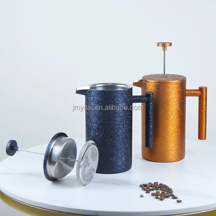 Custom Logo Black Coffee French Press Maker With Ice Flower Paint Outside