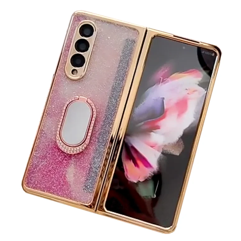 Luxury Glitter Case with Folding Mirror Ring Buckle Bling Phone Case Shell For Samsung Z Fold 3 Case
