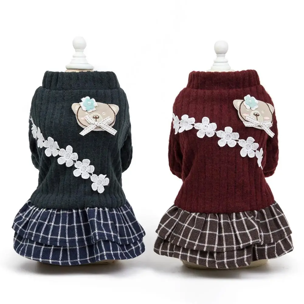 Cute Bear And Flower Pattern Dog Winter Dress Warm Clothes For Small Dogs