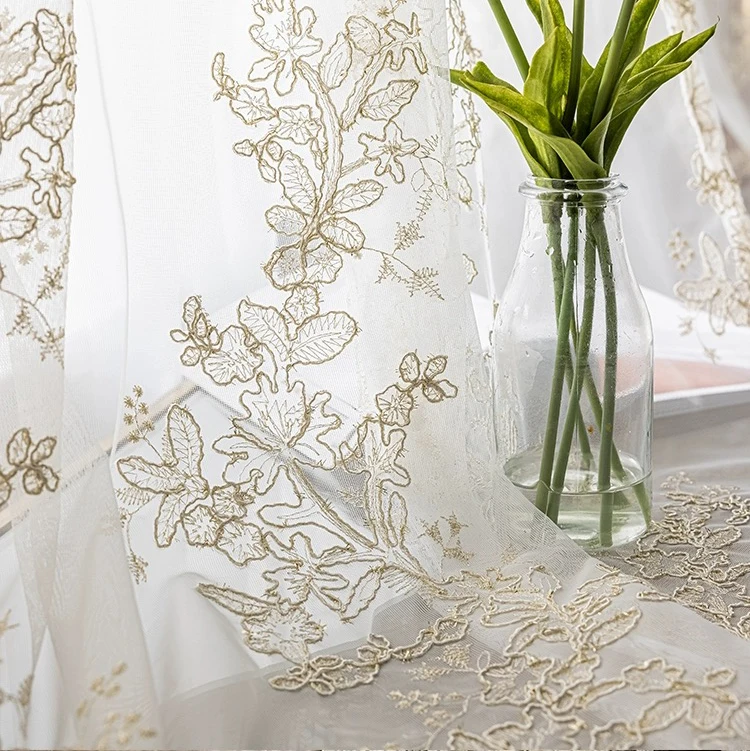 wholesale elegant home bedroom French American embroidered flower luxury sheer curtains for the house