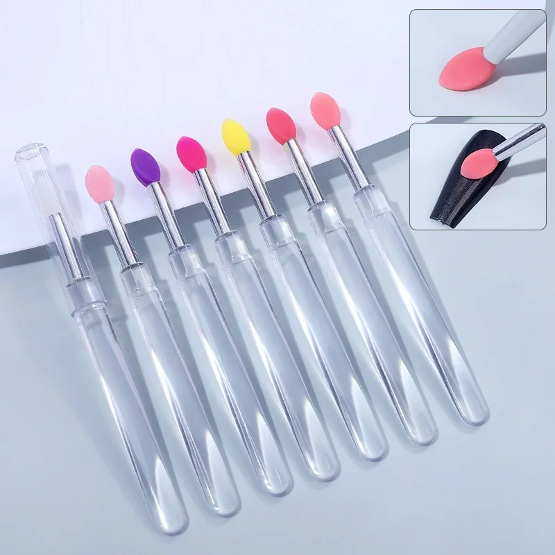 Reusable Chrome Glitter Mirror Powder Manicure Tool Pigment Silicone Nail Arts Brush Silicone Applicator Sticks