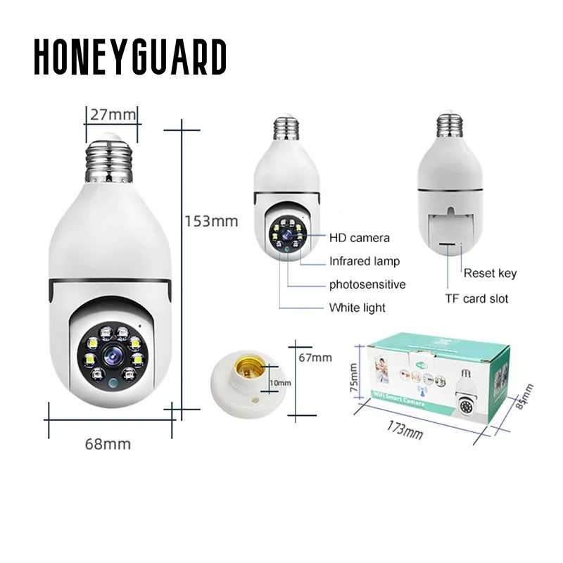 HONEYGUARD SFC03 smart home light bulb lamp wifi 3MP camera 360 Degree pnaoramic wireless IR security VR CCTV camera