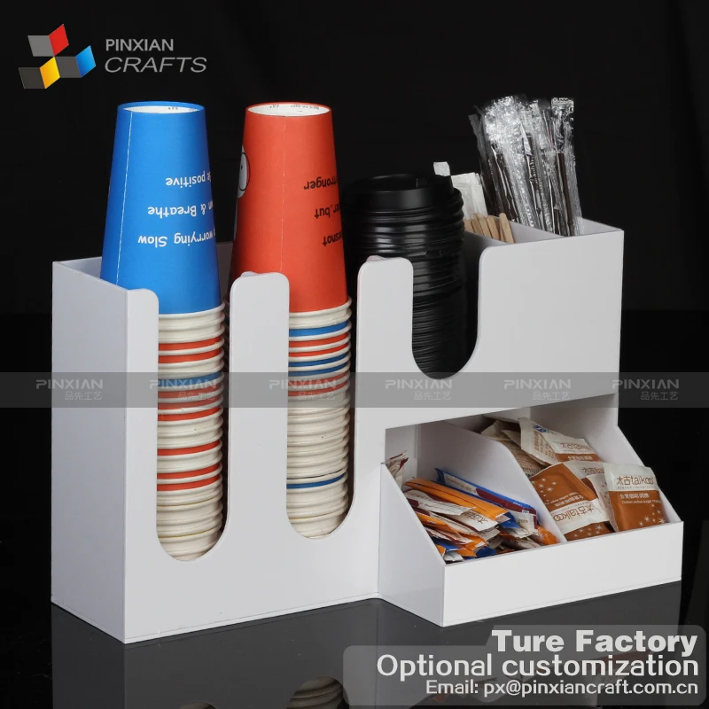 Wholesale paper cup dispenser Storage Coffee Condiment Organizer holder