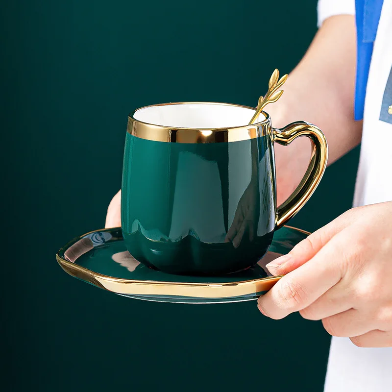 Custom Ceramic Cup and Saucer Colored Glaze Luxury Gold Rim Porcelain Espresso Cappuccino Turkish Coffee Tea Cup Set