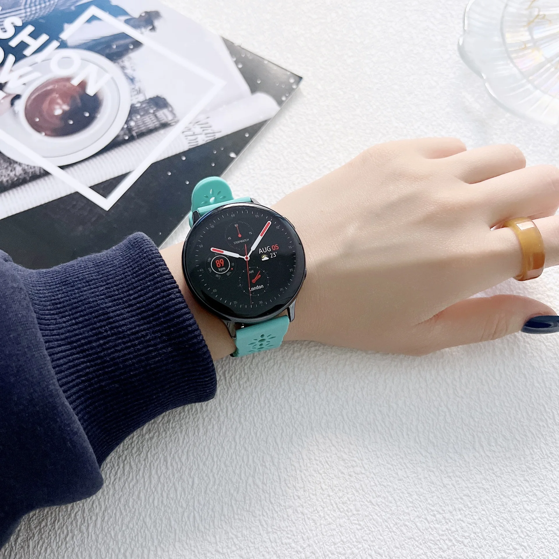 ShanHai 20 22mm Band for Samsung Galaxy 6/5/pro/4/Classic/Active 2 40 44mm Silicone Air hole bracelet For huawei GT 3-2-2e strap