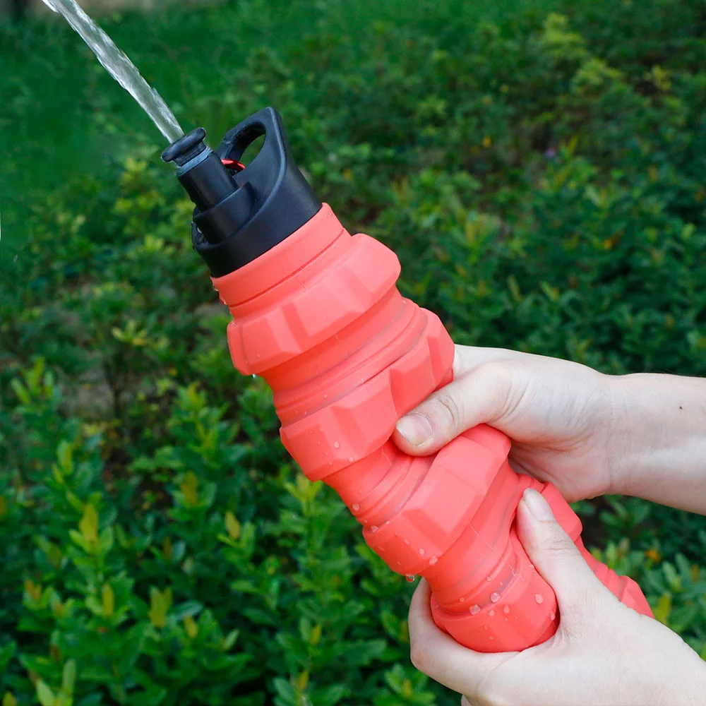 Wholesale 580ML Camouflage Silicone Water Bottle With Straw, Grenade Silicone Outdoors Foldable Sports Water Cup