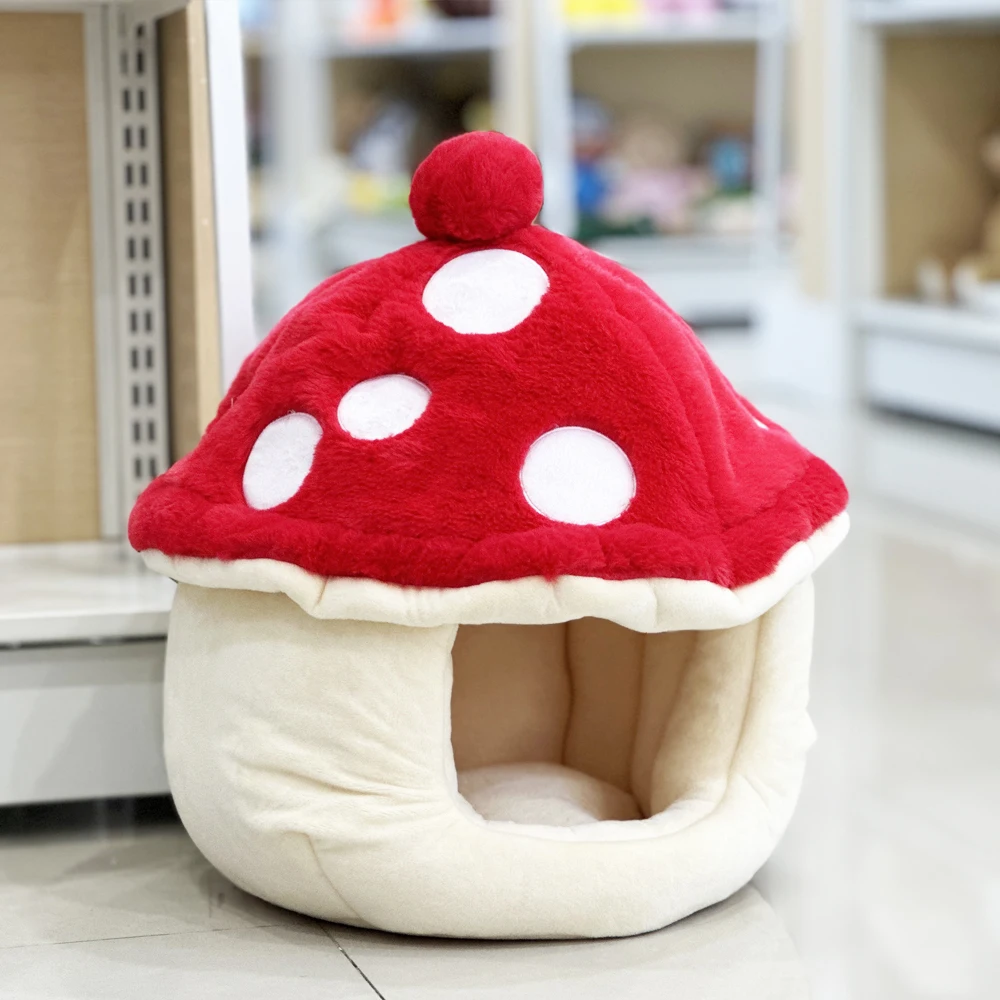 Pet Tent Bed for Small Dogs Cats Winter Warm Cave  plush cat house  Pet supplies Dog bed Cute mushroom pet house