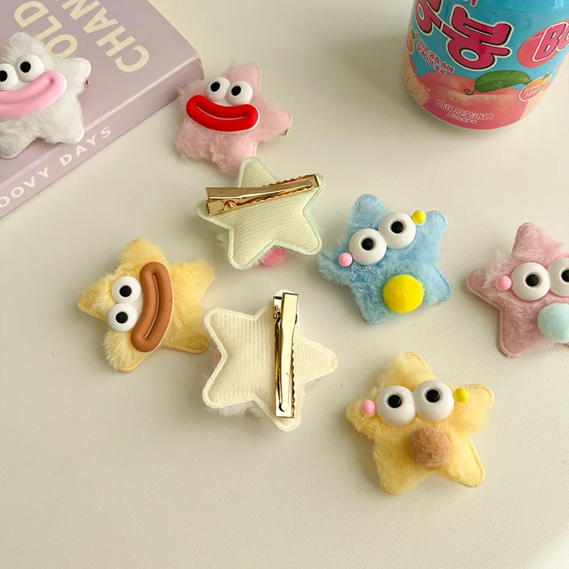 Cute Sausage Mouth Plush Star Hair Clip Funny Creative Pentagram Headpiece for Kids And teens