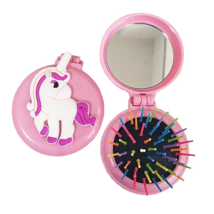 Unicorn Panda Small Comb for Promotion Gift Kids Folding Brush with Mirror Cute Cartoon Pocket Comb Foldable Mirror Brush
