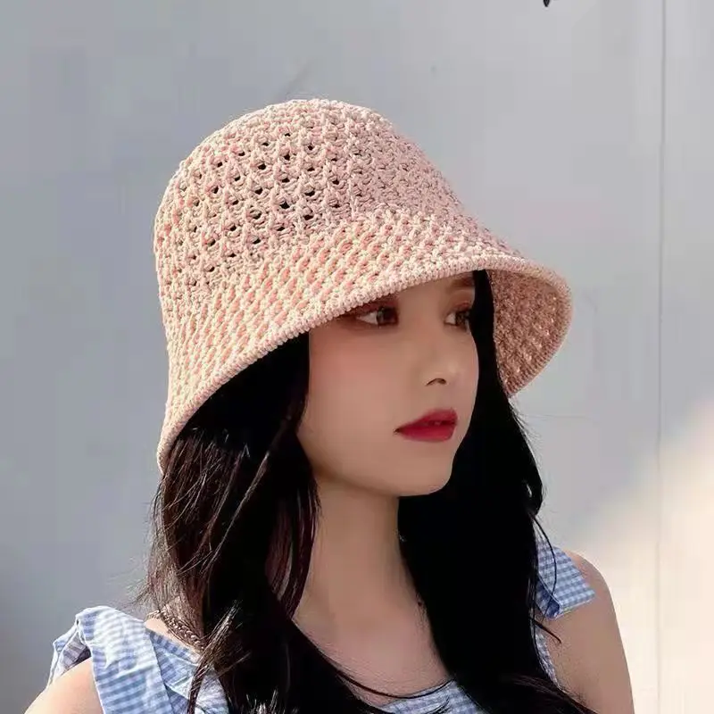 Woven straw rope bucket outdoor cap ECO sunshade ins fashion good bucket hats