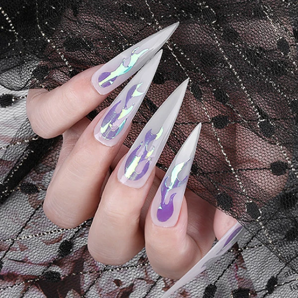 hot sale adhesive Laser Holographic Fire Flame Finger Nail Art Sticker for Nail Decorations 18pcs/set