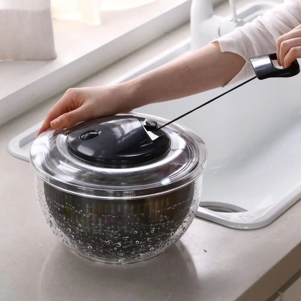 Большой Спиннер для салата объемом 5 л, Вращающаяся крышка для мытья овощей, чаша для хранения, функциональная кнопка остановки салата