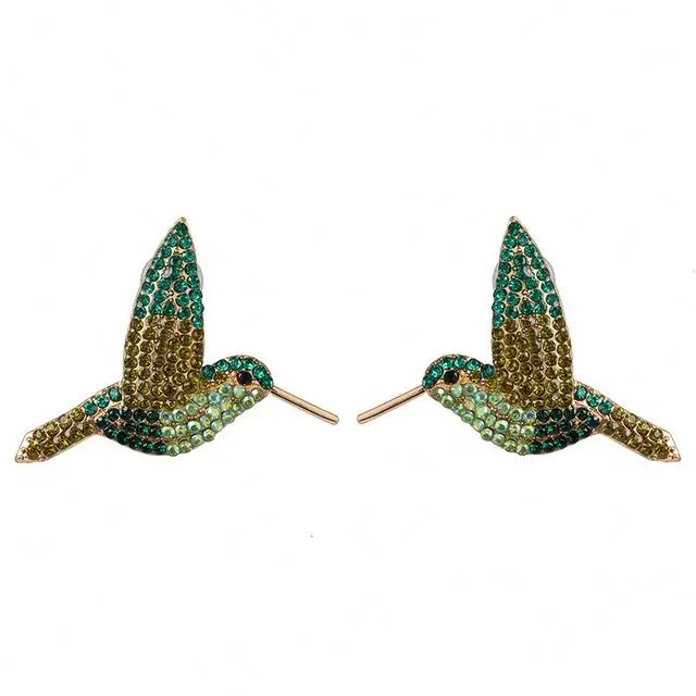 Bohemian Cute Fashion Animal Parrot Bird Drop Earrings Women Shiny Rhinestone Fringed Statement Tassel Acrylic Earrings Jewelry